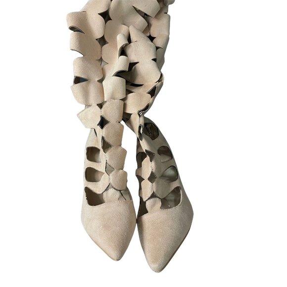 Nude Caged Thigh High Stiletto Boots - Picture 3 of 5